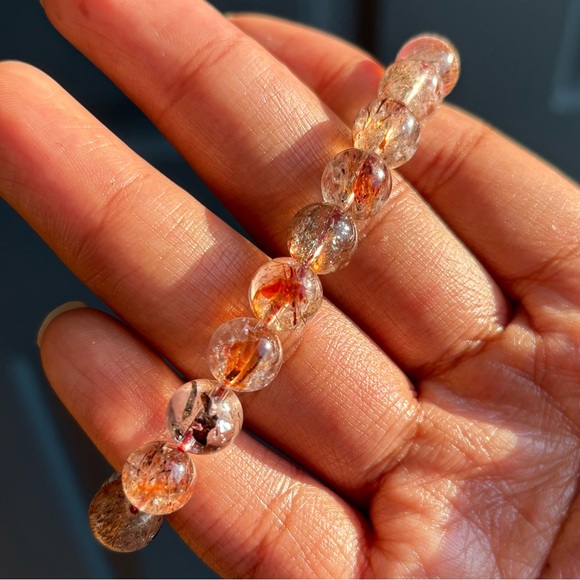 High Quality Red Rutilated Quartz Crystal Bracelet 9-10mm - Picture 7 of 14